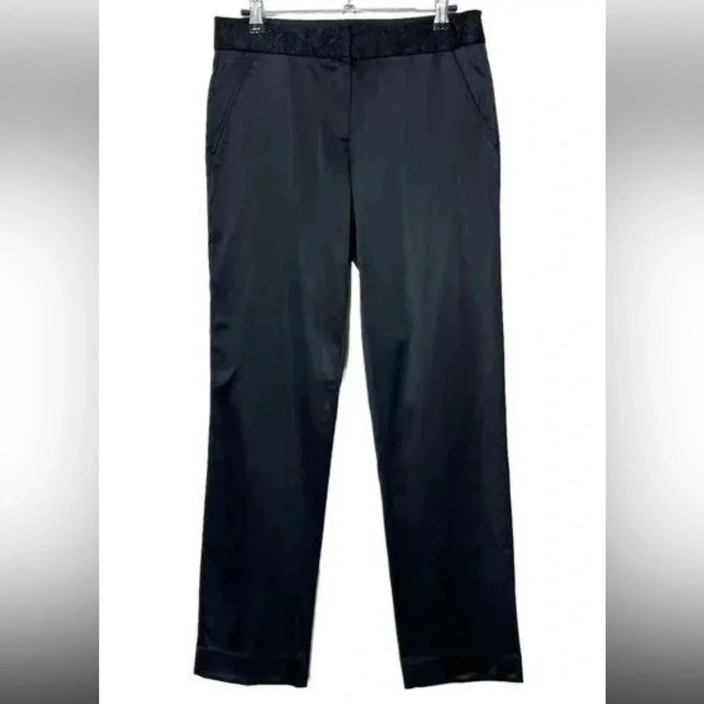 Tory Burch  Silk Blend Pants In Black Lacy Waistband Regular Fit Size 12